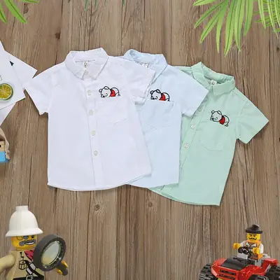 2021 Cartoon Bear Short Sleeve White Shirt for Kids