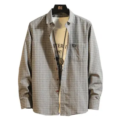 Men's Japanese Small Checkered Long Sleeve Shirt
