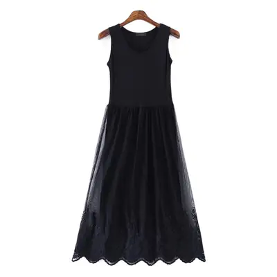 Black Embroidered Long Petticoat Tank Skirt