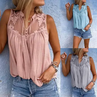 2021 V-Neck Sleeveless Chiffon Shirt Grey