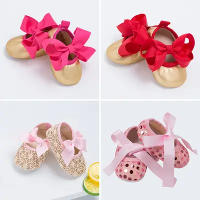 Pink Lace Baby Shoes with Bow & Non-Slip Sole