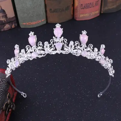 Silver Pointed Rhinestone Bridal Headdress Crown for Wedding Groom