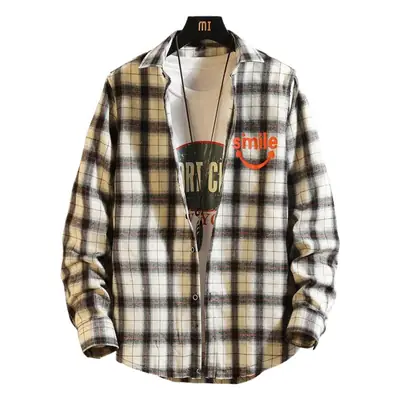 Long Sleeve Plaid Korean Style Youth Shirt