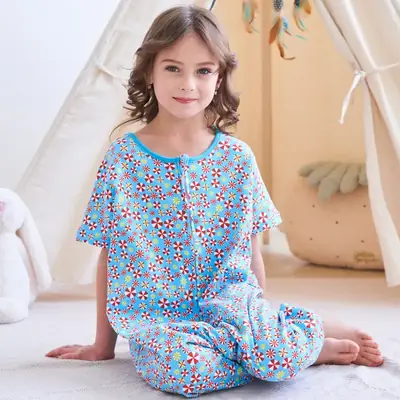 Children's Cotton Printed Pajama Set Blue