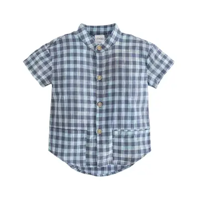 Baby Plaid Cotton Shirt Brown White British Style