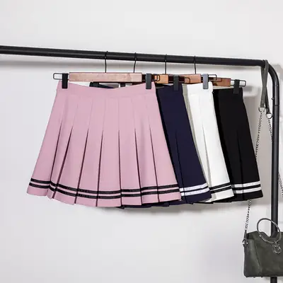 Women Pleated Skirt 2025 Elastic Waist Color Blocking Mini Skirt
