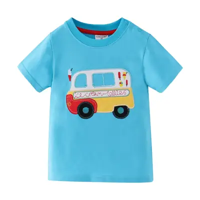 Blue Kids Round Neck T-Shirt with Cartoon Design