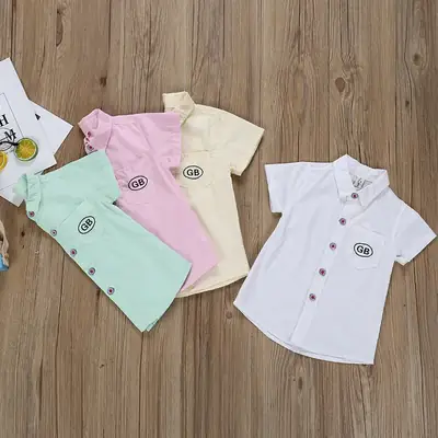 Children's Button Knitted Short Sleeve Shirt 3-8Yrs Solid Color