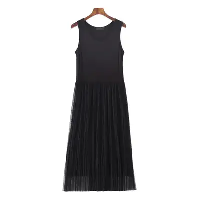 Spring Pleated Long Skirt Vest Set Grey