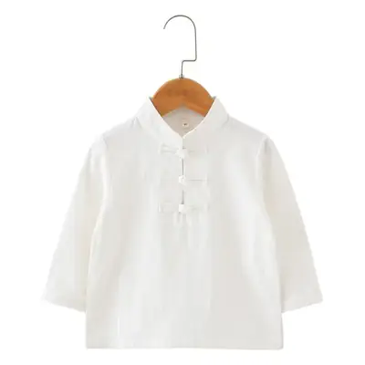 White Cross Collar Hanfu Shirt for Girls