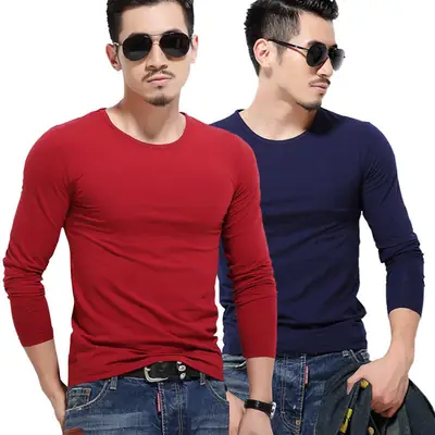 2022 Men Navy Long Sleeve T-Shirt Round Neck