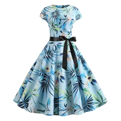 Women Summer Floral Belted Swing Dress White Red