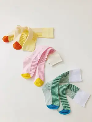 Spring New Kids Ribbed Socks Contrast Colors