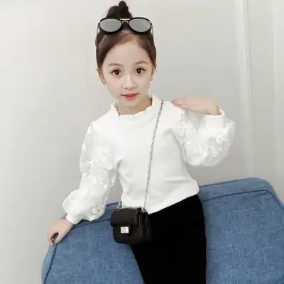 Girls Cotton Bubble Sleeve Shirt Large White Autumn 2025