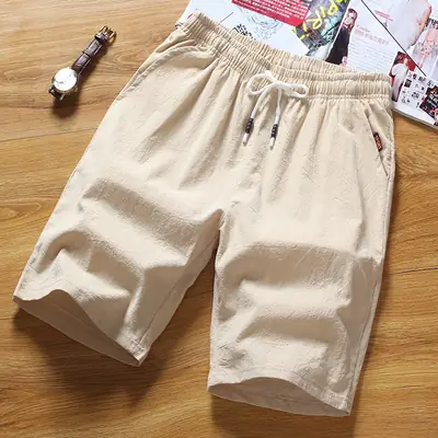 Men Cotton Drawstring Shorts Red Large