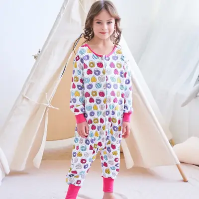 Children's Printed Cotton Pajamas Set Pink Leggings