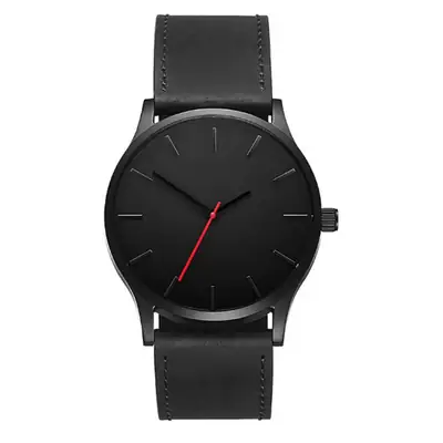 Men's Black Dial Quartz Watch with Tan Belt