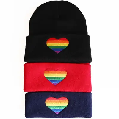 Seven-Color Heart Knitted Woolen Hat for Men Women