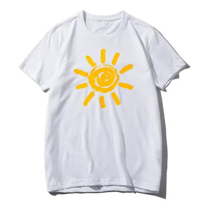 Men Blue Sun Print T-Shirt Short Sleeve Round Neck