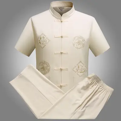 White Chinese Embroidered Tang Suit for Men