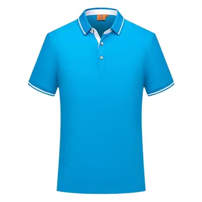 Men Blue Cotton Polo Shirt with White Trim