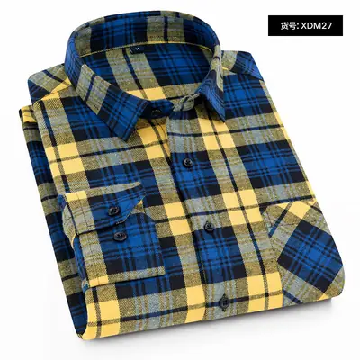 Men Red Blue Plaid Button Down Shirt XMD23