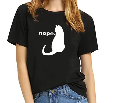 White T-Shirt with Cat Design "Nope"