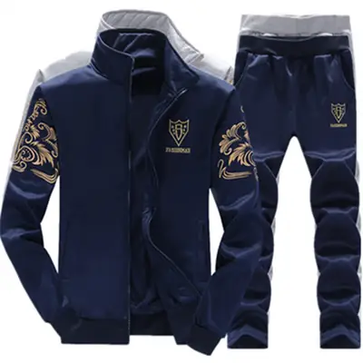 Men's Navy Blue Embroidered Track Suit Large