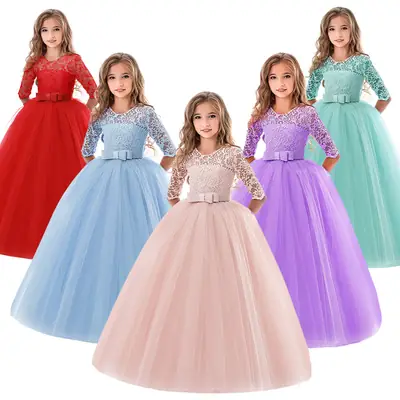 Purple Lace Princess Gown for Girls Wedding Dress