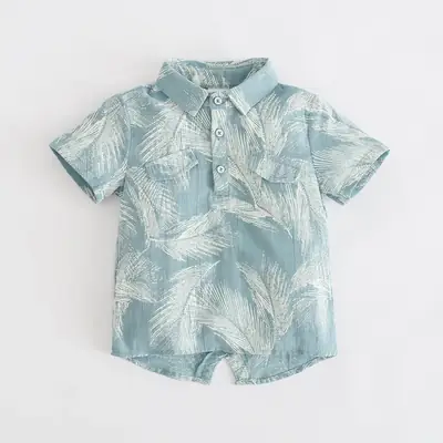 Spot summer children feather printed lapel shirt