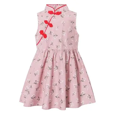 Girls' Blue Floral Cheongsam Dress 2025 Spring Summer