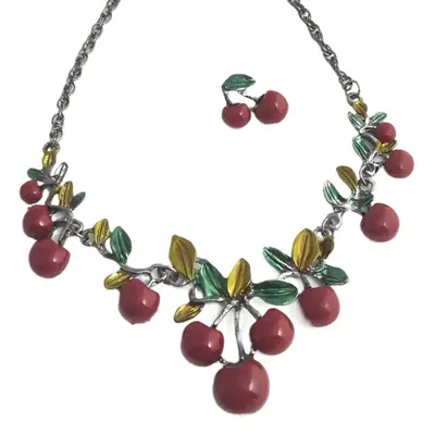 European & American Cherry Necklace Earrings Set for Women
