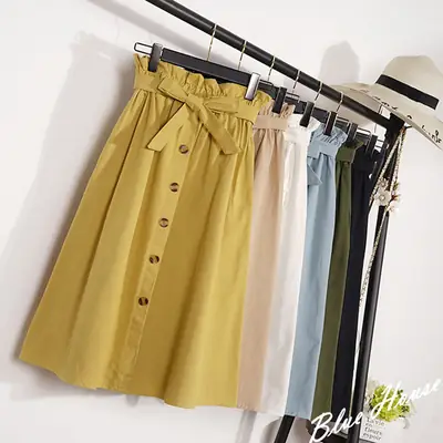 Women's Light Grey Long Skirt with Tie Belt