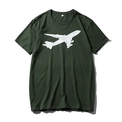 Men Flying Plane Black T-Shirt Gray Cotton Summer