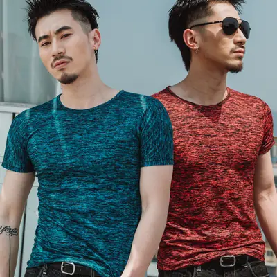Men Cotton T-Shirt Teal Mosaic Short Sleeve Casual Wear