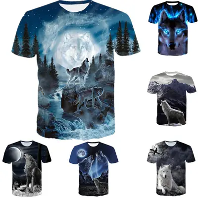 Digital Printed Wolf Moon T-Shirt for Men Women Summer 2020