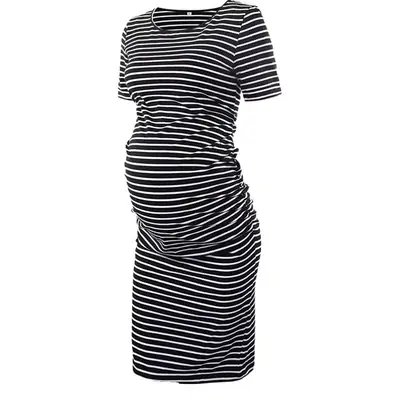Maternity Striped Round Neck Dress 1512