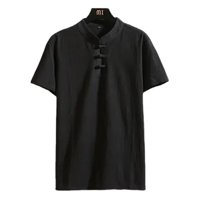 Men Black Chinese Style Shorts Suit Large Cotton Linen