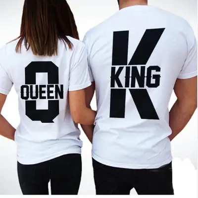 Q King Letter T-Shirt for Men Women White