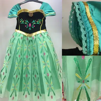 Girls Green Embroidered Pleated Dress Frozen Holiday