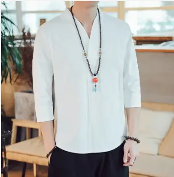 Men's 2019 Red V-Neck Seven Sleeve T-Shirt
