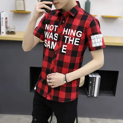 Men Red Plaid "Not Was The Same" Short Sleeve Shirt