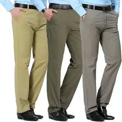 Men's Cotton Straight Pants Loose High-Waisted Casual
