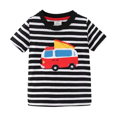 Summer Striped Kids T-shirt with Truck Print