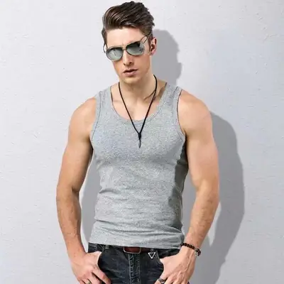 Men's 2022 Slim Fit Vest Solid Green Sweat