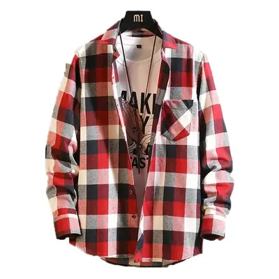 Men's Black White Plaid Long Sleeve Shirt