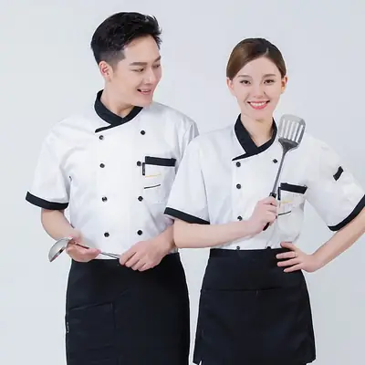 Men & Women Red Kitchen Wear Set Short Sleeve Summer