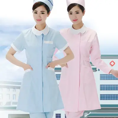 Nurses' White & Pink Short Sleeve Coats Winter Summer