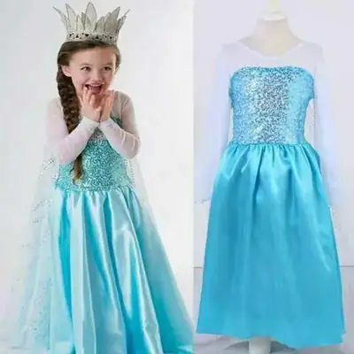 Blue Embroidered Frock for Girls Spring Festival Performance Dress