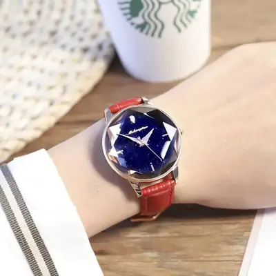 Women's Starry Sky Quartz Watch Genuine Leather Rose Gold